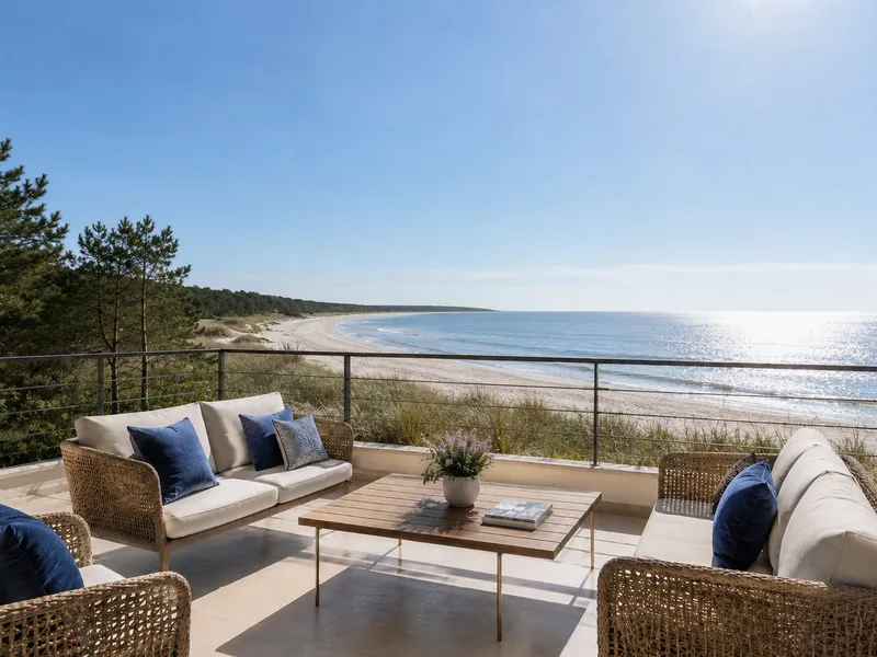 Taras z widokiem na plażę — fotografia apartamentu premium nad morzem